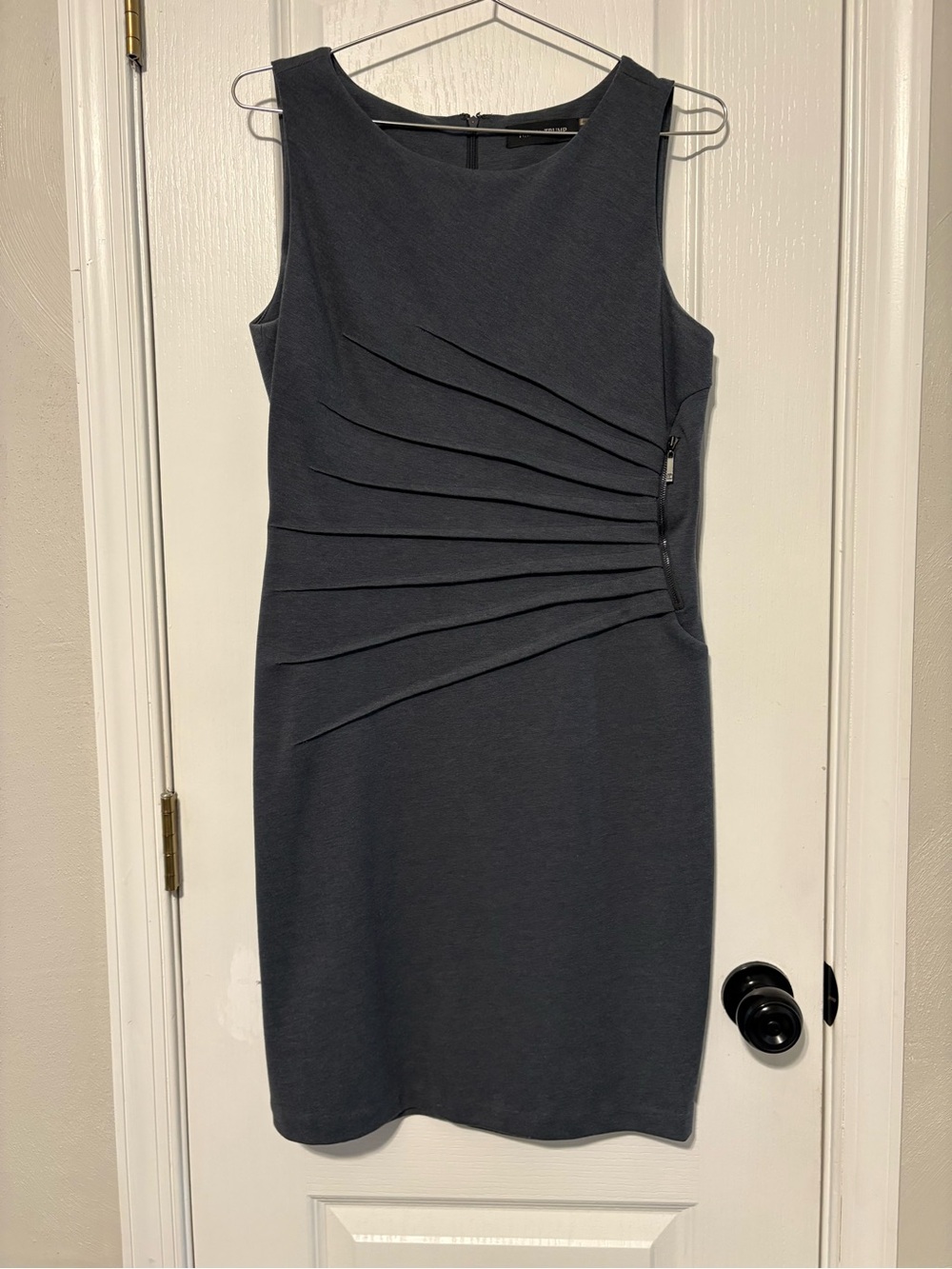 Ivanka Trump Sleeveless Dark Gray Pleated Sheath Dress